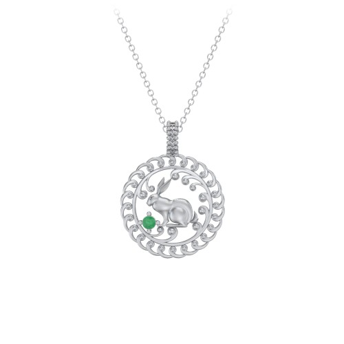 Year of the Rabbit Chinese Zodiac Medallion Necklace – Sterling Silver with Emerald