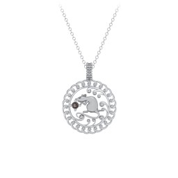 Year of the Rat Chinese Zodiac Medallion Necklace in 925 Sterling Silver with Smokey Quartz