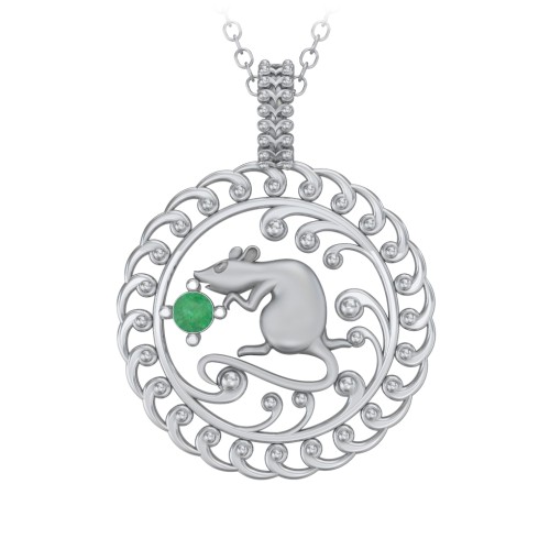 Year of the Rat Chinese Zodiac Medallion Necklace – Sterling Silver with Emerald