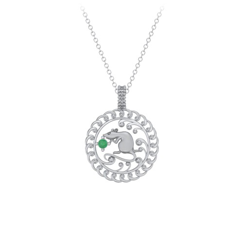 Year of the Rat Chinese Zodiac Medallion Necklace – Sterling Silver with Emerald
