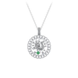 Year of the Rooster Chinese Zodiac Medallion Necklace in 925 Sterling Silver with Emerald