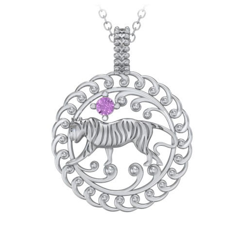 Year of the Tiger Chinese Zodiac Medallion Necklace – Sterling Silver with Amethyst