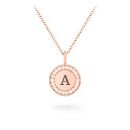 Initial Halo Disc Necklace with Accents