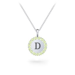 Initial Halo Disc Necklace with Gemstones in 925 Sterling Silver