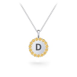 Initial Halo Disc Necklace with Gemstones in 925 Sterling Silver with Citrine