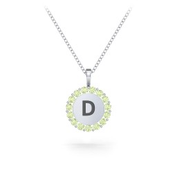 Initial Halo Disc Necklace with Gemstones in 925 Sterling Silver with Peridot