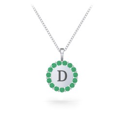 Initial Halo Disc Necklace with Gemstones in 925 Sterling Silver with Emerald