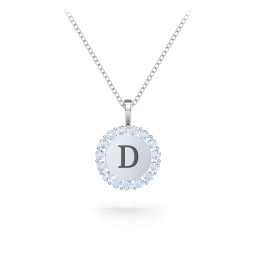 Initial Halo Disc Necklace with Gemstones in 925 Sterling Silver with Aquamarine