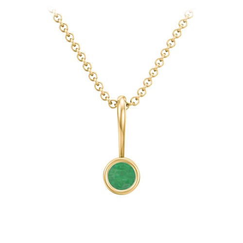 Bezel Set Birthstone Necklace – 18K Gold Plated Silver with Emerald