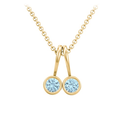 Multi Bezel Set Birthstone Necklace - 2 Stone – 18K Gold Plated Silver with Blue Topaz