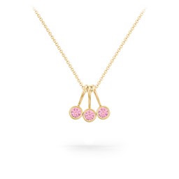 Multi Bezel Set Birthstone Necklace - 3 Stone in 18K Gold Plated Silver with Pink Tourmaline, Fancy Pink Premium Zirconia, Citrine, and Peridot