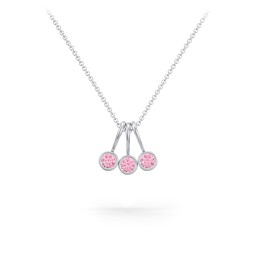 Multi Bezel Set Birthstone Necklace - 3 Stone in 925 Sterling Silver with Pink Tourmaline