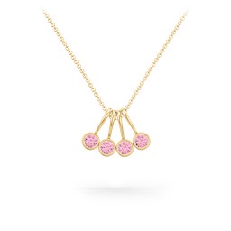Multi Bezel Set Birthstone Necklace - 4 Stone in 18K Gold Plated Silver with Pink Tourmaline, Citrine, and Peridot