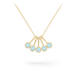 Multi Bezel Set Birthstone Necklace - 5 Stone in 18K Gold Plated Silver with Blue Topaz and Peridot