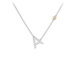 Pavé A Initial Necklace with Satellite Gemstone in 925 Sterling Silver with White Premium Zirconia and Citrine