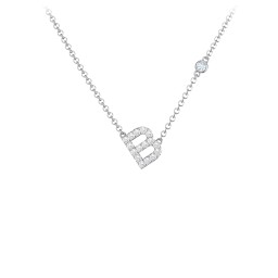 Pavé B Initial Necklace with Satellite Gemstone in 925 Sterling Silver with White Premium Zirconia and Aquamarine