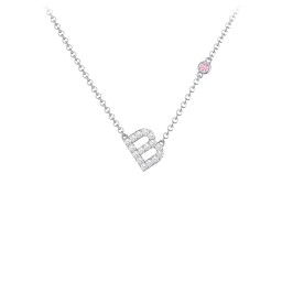 Pavé B Initial Necklace with Satellite Gemstone in 925 Sterling Silver with White Premium Zirconia and Pink Tourmaline