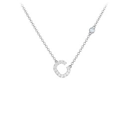 Pavé C Initial Necklace with Satellite Gemstone in 925 Sterling Silver with White Premium Zirconia and Aquamarine