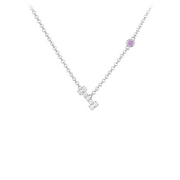Pavé I Initial Necklace with Satellite Gemstone in 925 Sterling Silver with White Premium Zirconia and Amethyst