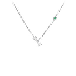 Pavé I Initial Necklace with Satellite Gemstone in 925 Sterling Silver with White Premium Zirconia and Emerald