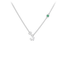 Pavé J Initial Necklace with Satellite Gemstone in 925 Sterling Silver with White Premium Zirconia and Emerald