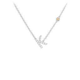 Pavé K Initial Necklace with Satellite Gemstone in 925 Sterling Silver with White Premium Zirconia and Citrine