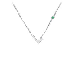 Pavé L Initial Necklace with Satellite Gemstone in 925 Sterling Silver with White Premium Zirconia and Emerald