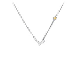 Pavé L Initial Necklace with Satellite Gemstone in 925 Sterling Silver with White Premium Zirconia and Citrine