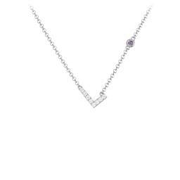 Pavé L Initial Necklace with Satellite Gemstone in 925 Sterling Silver with White Premium Zirconia and Alexandrite