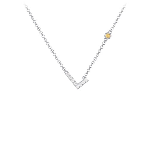 Pavé L Initial Necklace with Satellite Gemstone – Sterling Silver with White Premium Zirconia and Citrine