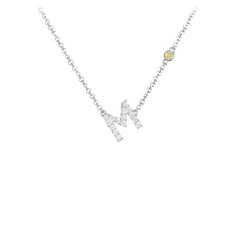 Pavé M Initial Necklace with Satellite Gemstone in 925 Sterling Silver with White Premium Zirconia and Citrine