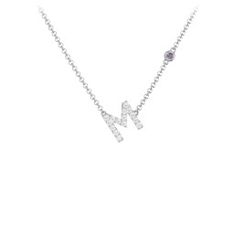 Pavé M Initial Necklace with Satellite Gemstone in 925 Sterling Silver with White Premium Zirconia and Alexandrite