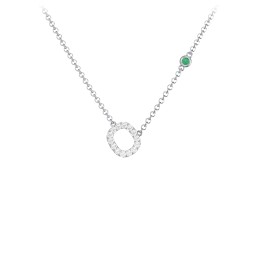 Pavé O Initial Necklace with Satellite Gemstone in 925 Sterling Silver with White Premium Zirconia and Emerald