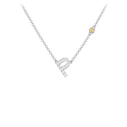 Pavé P Initial Necklace with Satellite Gemstone in 925 Sterling Silver with White Premium Zirconia and Citrine