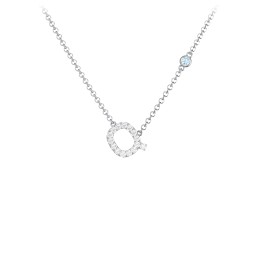Pavé Q Initial Necklace with Satellite Gemstone in 925 Sterling Silver with White Premium Zirconia and Blue Topaz