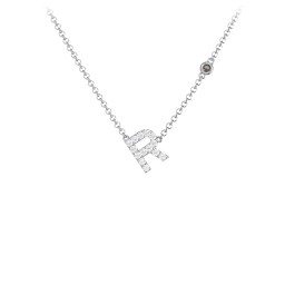 Pavé R Initial Necklace with Satellite Gemstone in 925 Sterling Silver with White Premium Zirconia and Smokey Quartz