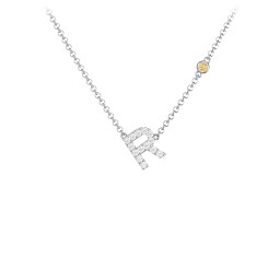 Pavé R Initial Necklace with Satellite Gemstone in 925 Sterling Silver with White Premium Zirconia and Citrine