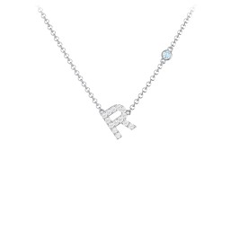 Pavé R Initial Necklace with Satellite Gemstone in 925 Sterling Silver with White Premium Zirconia and Blue Topaz
