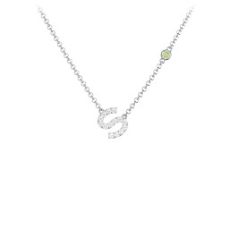 Pavé S Initial Necklace with Satellite Gemstone in 925 Sterling Silver with White Premium Zirconia and Peridot