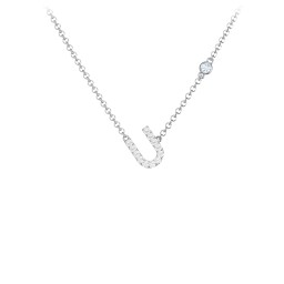 Pavé U Initial Necklace with Satellite Gemstone in 925 Sterling Silver with White Premium Zirconia and Aquamarine