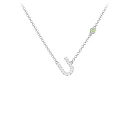 Pavé U Initial Necklace with Satellite Gemstone in 925 Sterling Silver with White Premium Zirconia and Peridot