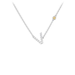Pavé V Initial Necklace with Satellite Gemstone in 925 Sterling Silver with White Premium Zirconia and Citrine