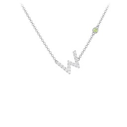 Pavé W Initial Necklace with Satellite Gemstone in 925 Sterling Silver with White Premium Zirconia and Peridot