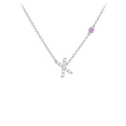 Pavé X Initial Necklace with Satellite Gemstone in 925 Sterling Silver with White Premium Zirconia and Amethyst