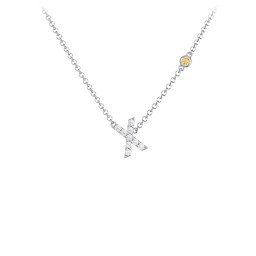 Pavé X Initial Necklace with Satellite Gemstone in 925 Sterling Silver with White Premium Zirconia and Citrine