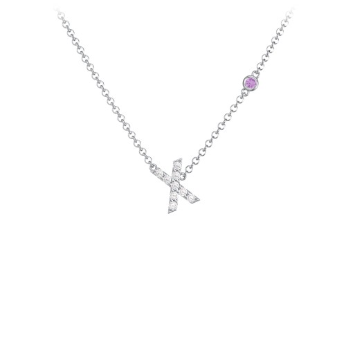 Pavé X Initial Necklace with Satellite Gemstone – Sterling Silver with White Premium Zirconia and Amethyst