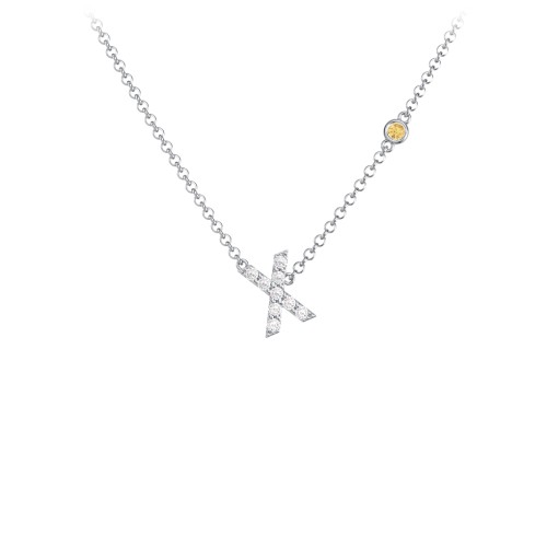 Pavé X Initial Necklace with Satellite Gemstone – Sterling Silver with White Premium Zirconia and Citrine
