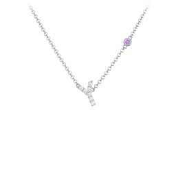 Pavé Y Initial Necklace with Satellite Gemstone in 925 Sterling Silver with White Premium Zirconia and Amethyst