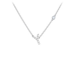 Pavé Y Initial Necklace with Satellite Gemstone in 925 Sterling Silver with White Premium Zirconia and Aquamarine