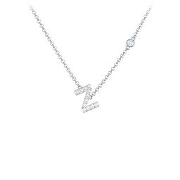 Pavé Z Initial Necklace with Satellite Gemstone in 925 Sterling Silver with White Premium Zirconia and Aquamarine